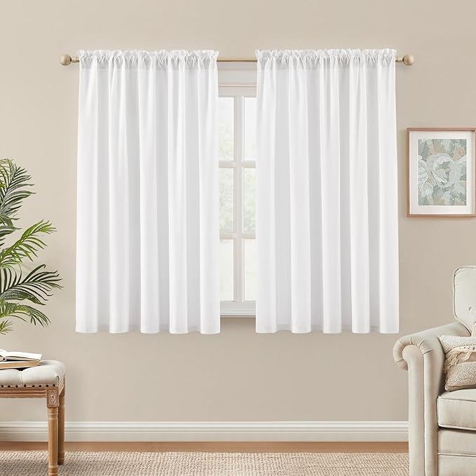 HOMEIDEAS Non-See-Through White Privacy Semi Sheer Curtains 63 Inches Long 2 - Image 2