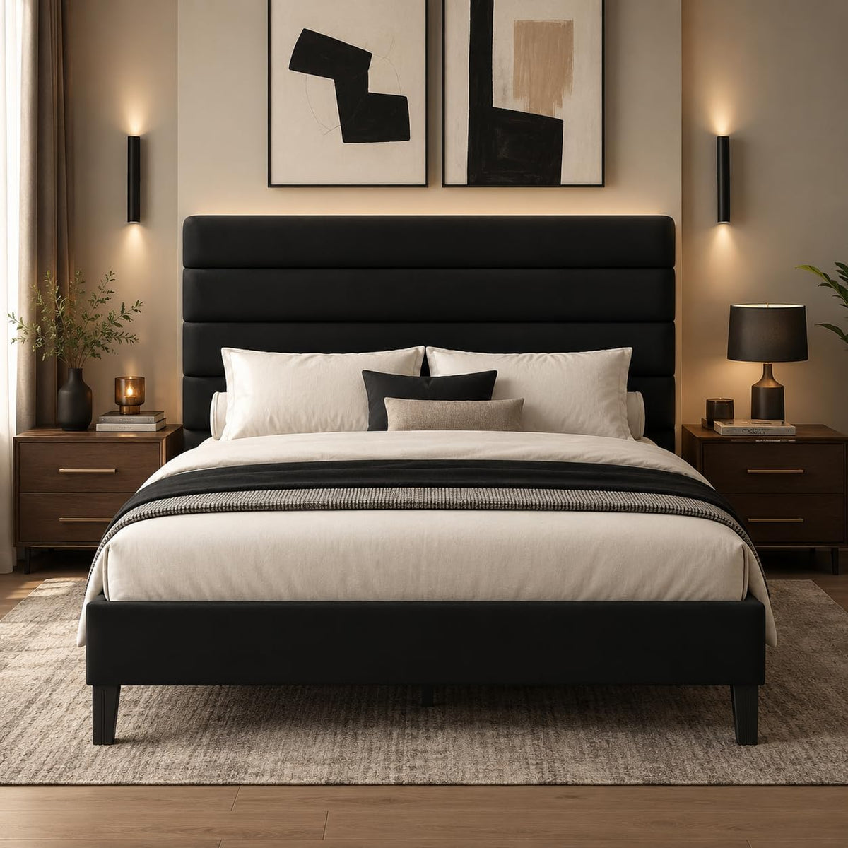 immerstable full bed frame with velvet upholstered headboard, main product view