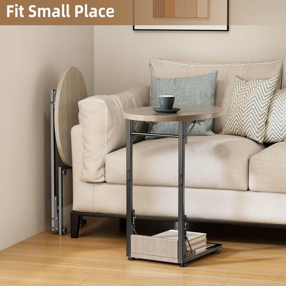 Elbourn Folding Side Table End Couch Tables, C-Shaped TV Stand for Sofa