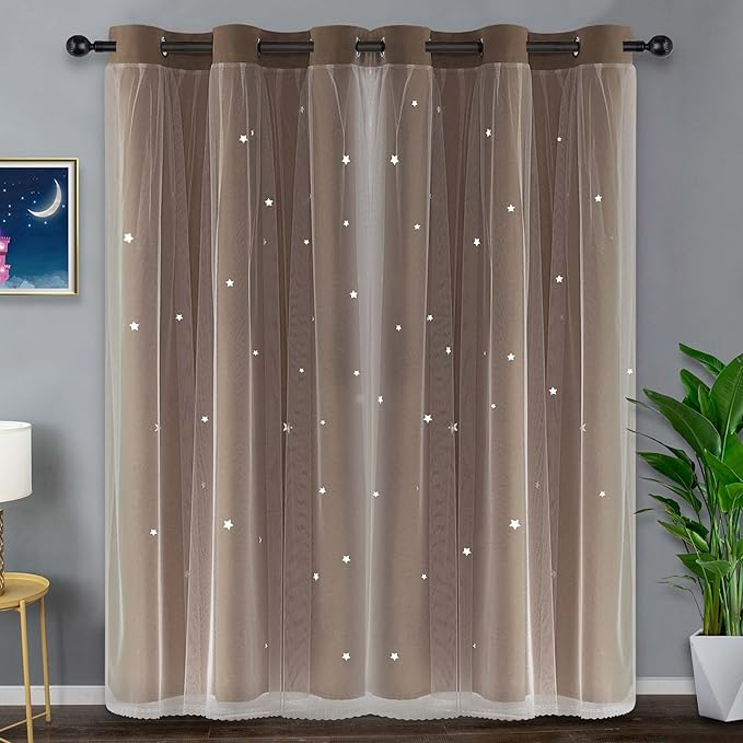 Kinryb Star Cut-Out Blackout Curtains 84 Inch Length Double Layer Curtain - Image 2