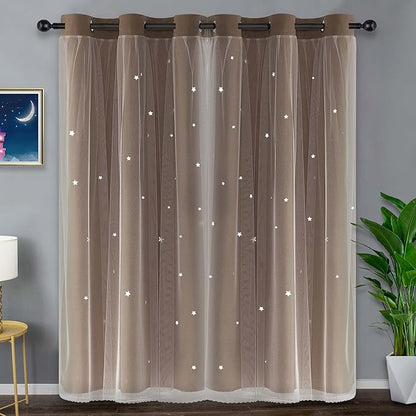 Kinryb Star Cut-Out Blackout Curtains 84 Inch Length Double Layer Curtain - Image 2