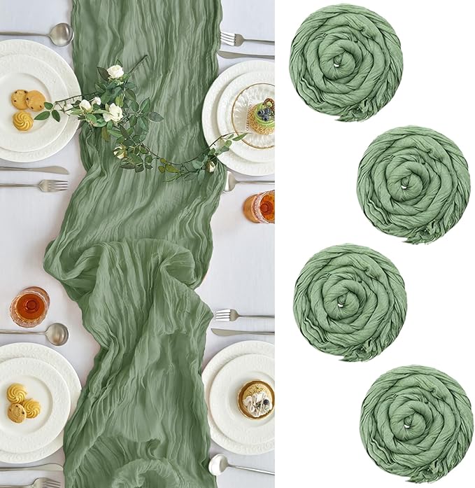 IVAPUPU 4 Pcs Cheesecloth Table Runner - 10ft Sage Green Boho Gauze Cheese by IVAPUPU