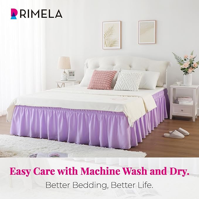 RIMELA Bed Skirting Queen Size Lilac Purple Bed Skirt 18 Inch Drop, Wrap Around - Image 5