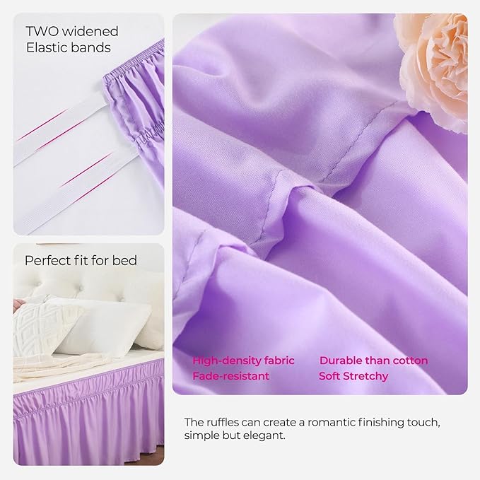 RIMELA Bed Skirting Queen Size Lilac Purple Bed Skirt 18 Inch Drop, Wrap Around - Image 4