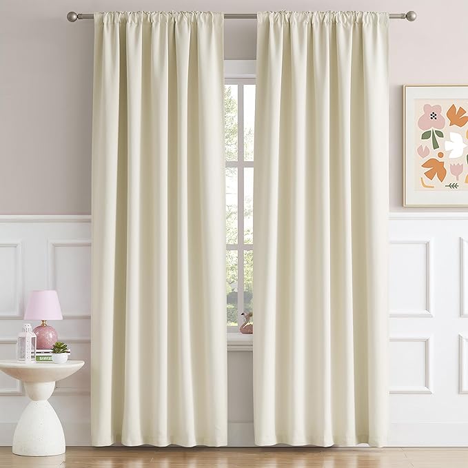 DUALIFE Buttercream Beige Curtains 45 Inch Length - Image 2