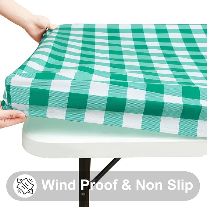 Smiry Rectangle Picnic Table Cloth, Elastic Waterproof Fitted Vinyl Tablecloths - Image 2