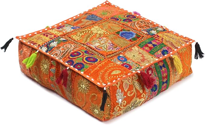 CRAFT KALA Indian Square Patchwork Traditional Pouf Cover Indian Living Room - Image 7