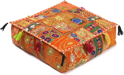 CRAFT KALA Indian Square Patchwork Traditional Pouf Cover Indian Living Room - Image 7