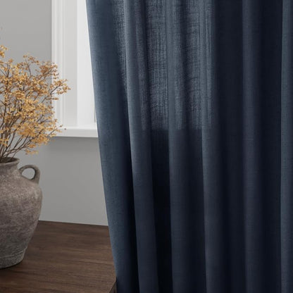 Vintage Blue Linen Curtains 90 Inch Long 2 Panels Set - Image 4