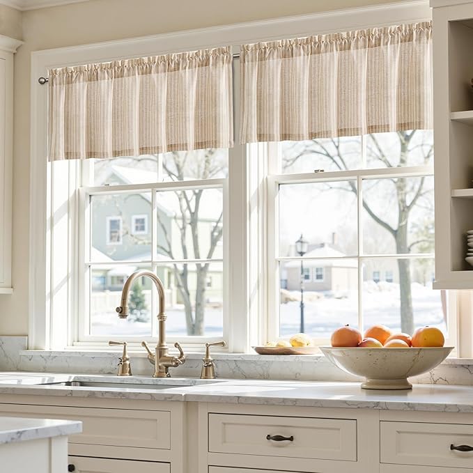 jinchan Valance Curtain Linen Textured Striped Window Curtain - Image 4