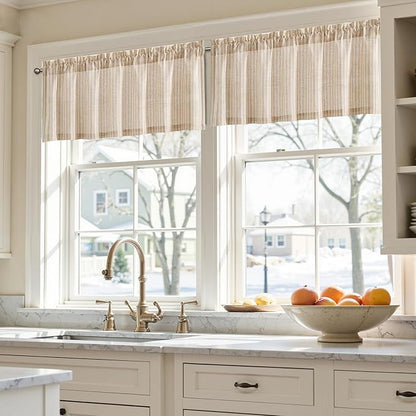 jinchan Valance Curtain Linen Textured Striped Window Curtain - Image 4