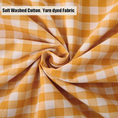 Yellow/White Plaid Ruffle Pillow Shams King Size Set of 2, Checkered Washed - Image 4