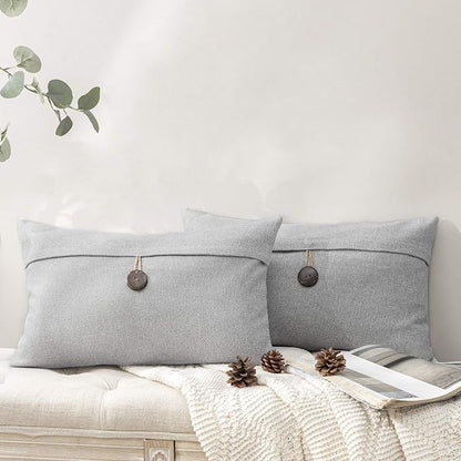 Phantoscope Pack of 2 Farmhouse Throw Pillow Covers Button Vintage Linen by Phantoscope