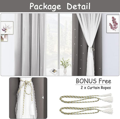 Kinryb Star Cut-Out Grey Blackout Curtains Heavy Duty Double Layer Blackout - Image 6