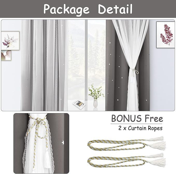Kinryb Blackout Curtains for Girl Bedroom/Living Room/Classroom, Sheer Overlay - Image 7