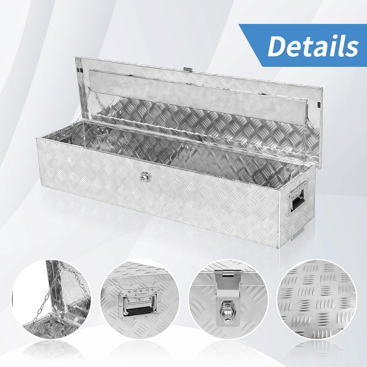 49 inch aluminum truck bed tool box with, close-up detail
