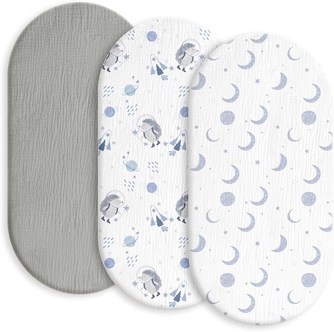 Gllquen Baby Muslin Bassinet Sheets 3 Pack, Breathable Elastic Cozy Fitted by GLLQUENBABY