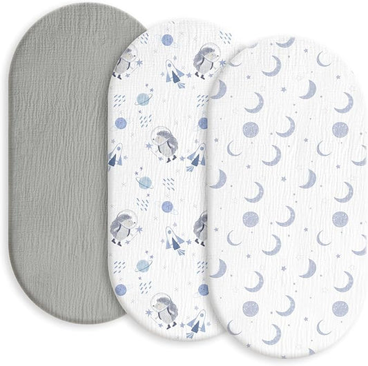 Gllquen Baby Muslin Bassinet Sheets 3 Pack, Breathable Elastic Cozy Fitted by GLLQUENBABY