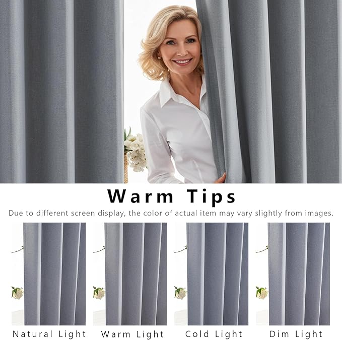 Linen 100% Blackout Curtains for Bedroom, Back Tab/Rod Pocket Curtain for - Image 6