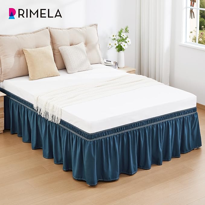 RIMELA Dusty Navy Bed Skirt Queen Size 18 Inch Drop, Wrap Around Elastic - Image 9