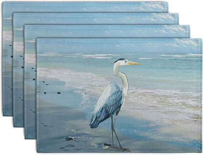 Blue Heron Placemats Set of 4 Summer Coastal Beach Pelican Placement Mats by Wnoesat