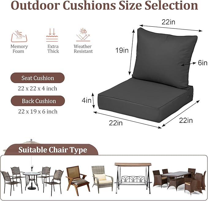 Outdoor Deep Seat Cushions for Patio Furniture Set of 2, Waterproof Outdoor - Image 2