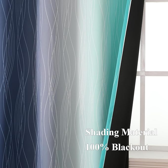 Estelar Textiler Navy Blue and Teal Blackout Curtains 45 Inch Length, Full - Image 5