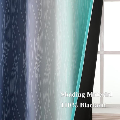 Estelar Textiler Navy Blue and Teal Gradient Blackout Curtains - Image 5