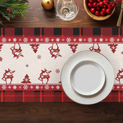 Merry Christmas Table Runner, Snowman Linen Farmhouse Table Runners, Table - Image 5