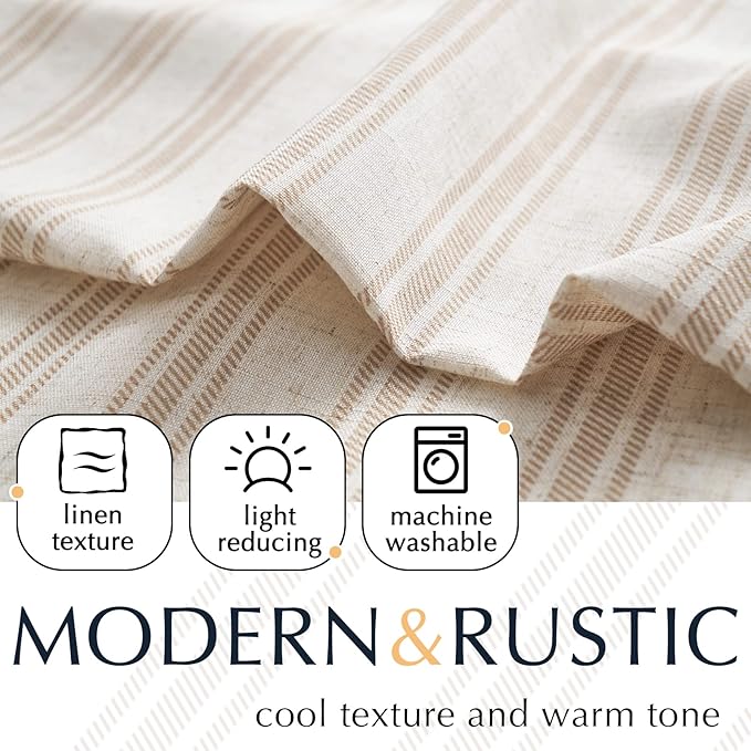 jinchan Tan Striped Kitchen Curtain Linen Farmhouse Cafe Curtain 36 Inch Tiers - Image 4