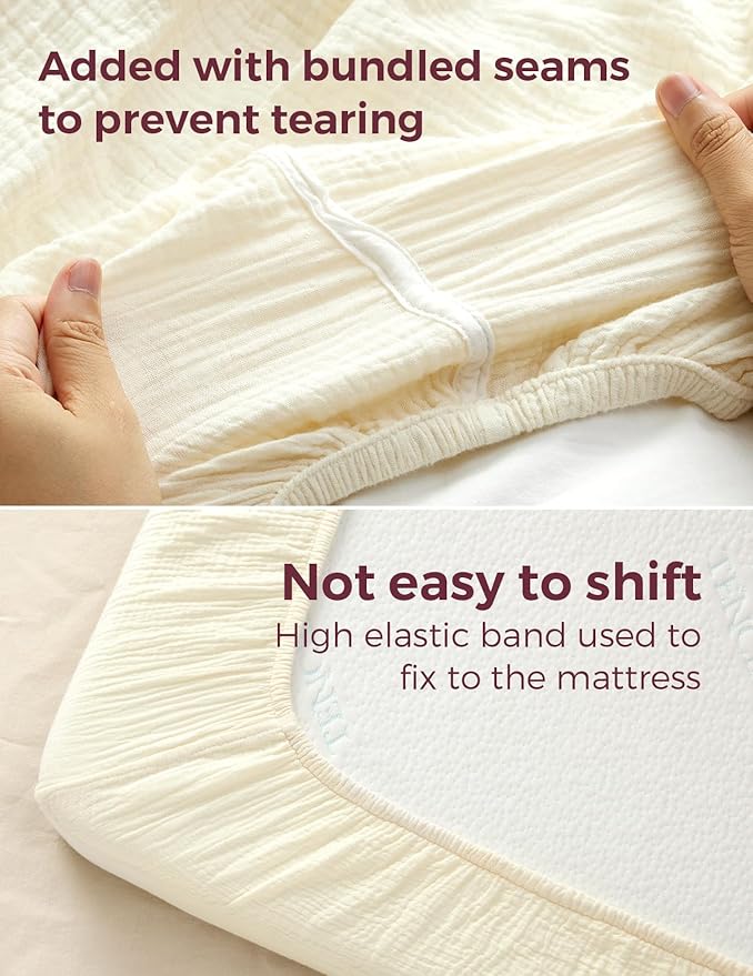 Momcozy Muslin Standard Fitted Crib Sheets, 2 Pack Soft Breathable Natural - Image 4