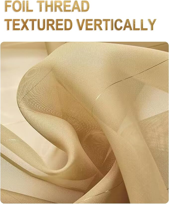 Foil Stripe Gold Sheer Curtains 108 inches Length 2 Panels - Image 2