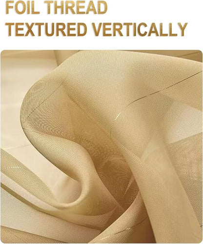 Foil Stripe Gold Sheer Curtains 108 inches Length 2 Panels - Image 2