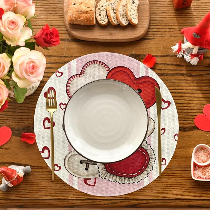 Artoid Mode Heart-Shaped Buttons Valentine Round Placemats Set of 4, 14 Inch - Image 5
