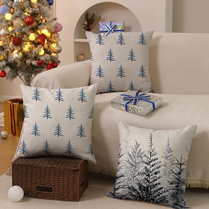 DFXSZ Christmas Pillow Covers 20x20 inch Set of 2 Winter Blue Christmas Tree - Image 4