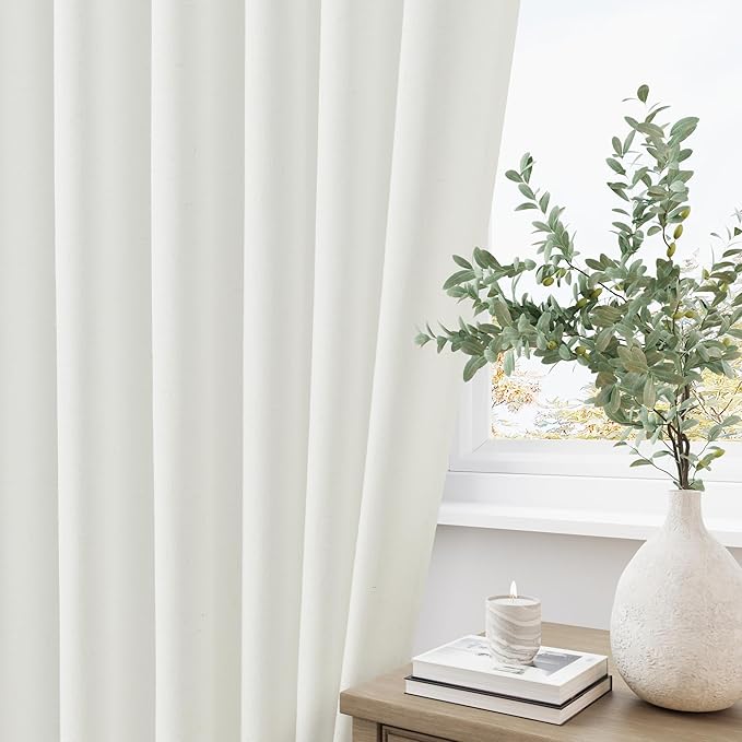 Ivory White Pinch Pleat Linen Curtains 84 Inch Length 2 Panels Set - Image 6