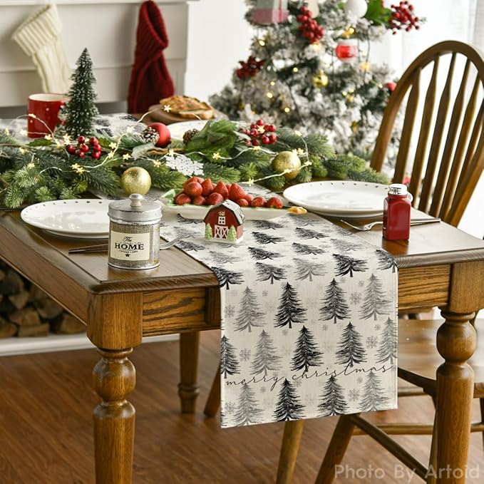 Artoid Mode Xmas Trees Snowflake Christmas Table Runner, Seasonal Winter - Image 2