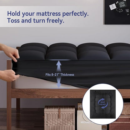 ELEMUSE Twin XL Black Cooling Mattress Topper, Pillow Top, 100% Polyester - Image 4
