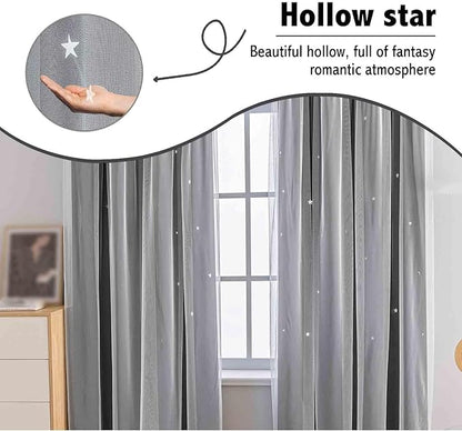 Anytime Romantic Kids Curtain, Hollow-Out Stars Window Curtain Double Layer - Image 6