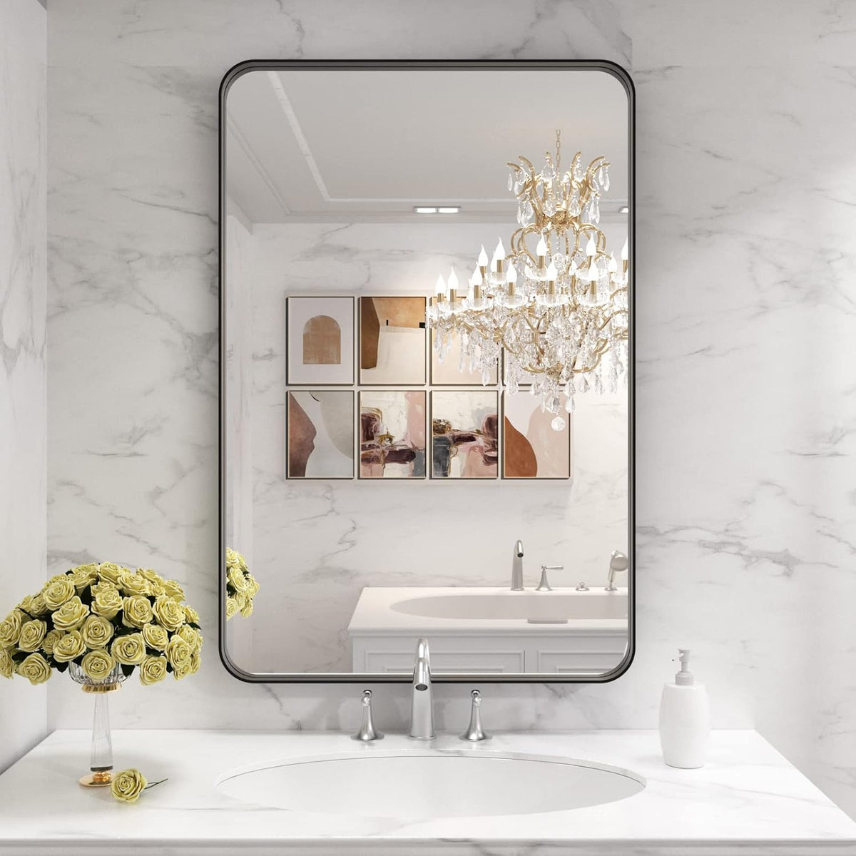 loaao 24x36 inch black bathroom mirror metal framed, package contents