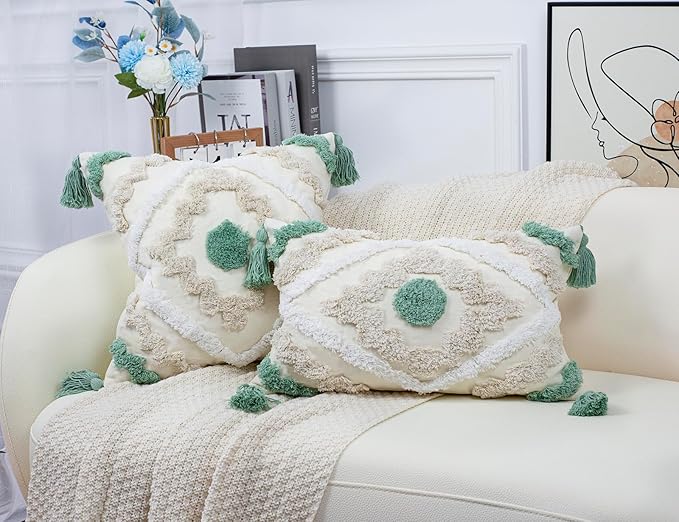 Decorative Farmhouse Throw Pillow Covers 16 x 16, Modern Neutral Couch Pillow - Image 2
