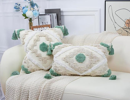 Decorative Farmhouse Throw Pillow Covers 16 x 16, Modern Neutral Couch Pillow - Image 2