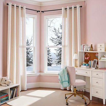 Vangao Linen Striped Nursery Curtains Boho Tickingstripe Light Filtering Window - Image 3