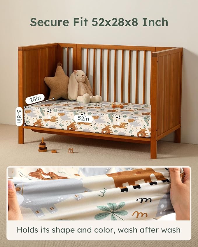 Baby Crib Sheets for Boys Girls, Breathable Soft Microfiber Baby Sheet Green & - Image 3