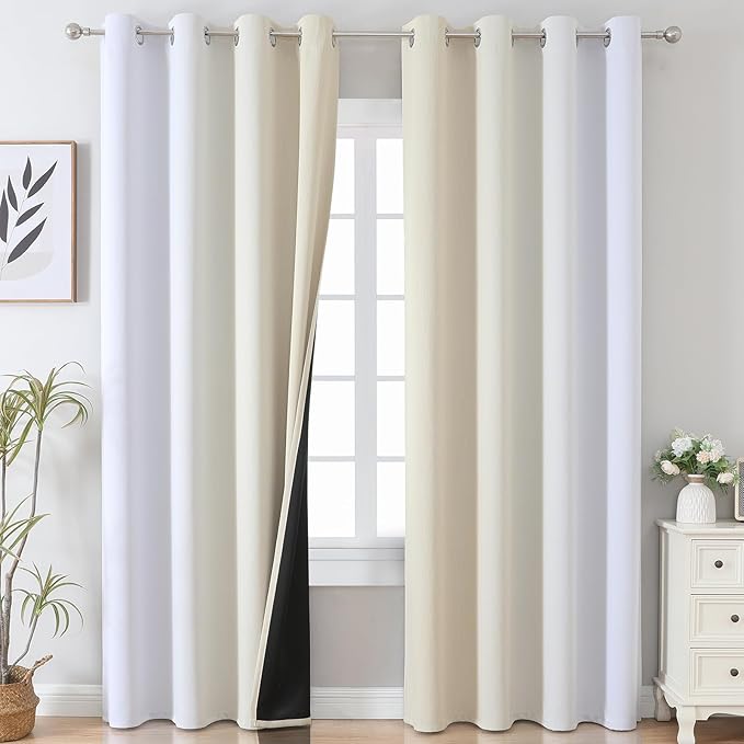 Estelar Textiler Beige and Greyish White Blackout Curtains 108 Inches Long - Image 2