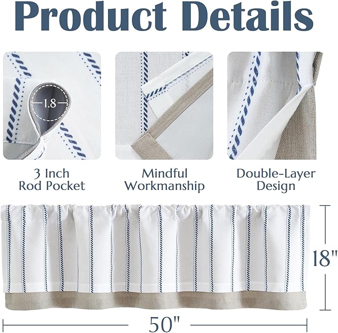 jinchan Nautical Valance Striped Linen Curtain 16 Inch Farmhouse Room Darkening - Image 8
