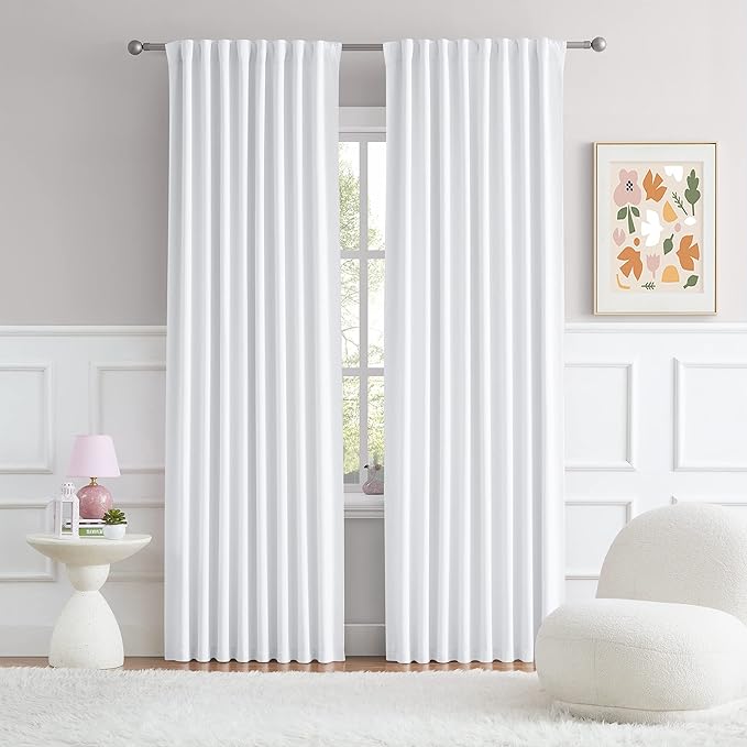 DUALIFE Pure White Curtains 84 Inches Long, Light Blocking Back Tab and Rod by DUALIFE