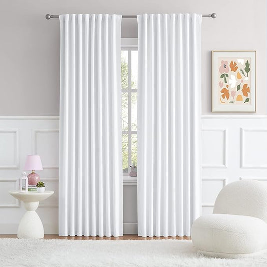 Pure White Curtains 96 Inches Long, Thermal Insulated Window Treatment Panels by DUALIFE