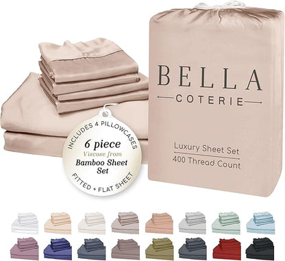 Bella Coterie 6 Piece Luxury Bamboo Viscose Split Top King Size Sheet Set | 34" by BC