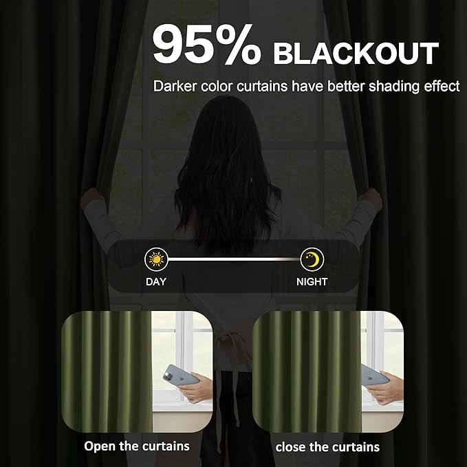 KEQIAOSUOCAI 92 Inch Dark Olive Green Curtains - Image 7